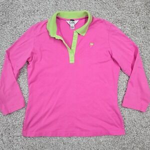 Vintage Lilly Pulitzer Polo Shirt Small Pink Green Slim Y2K Retro Beach Resort